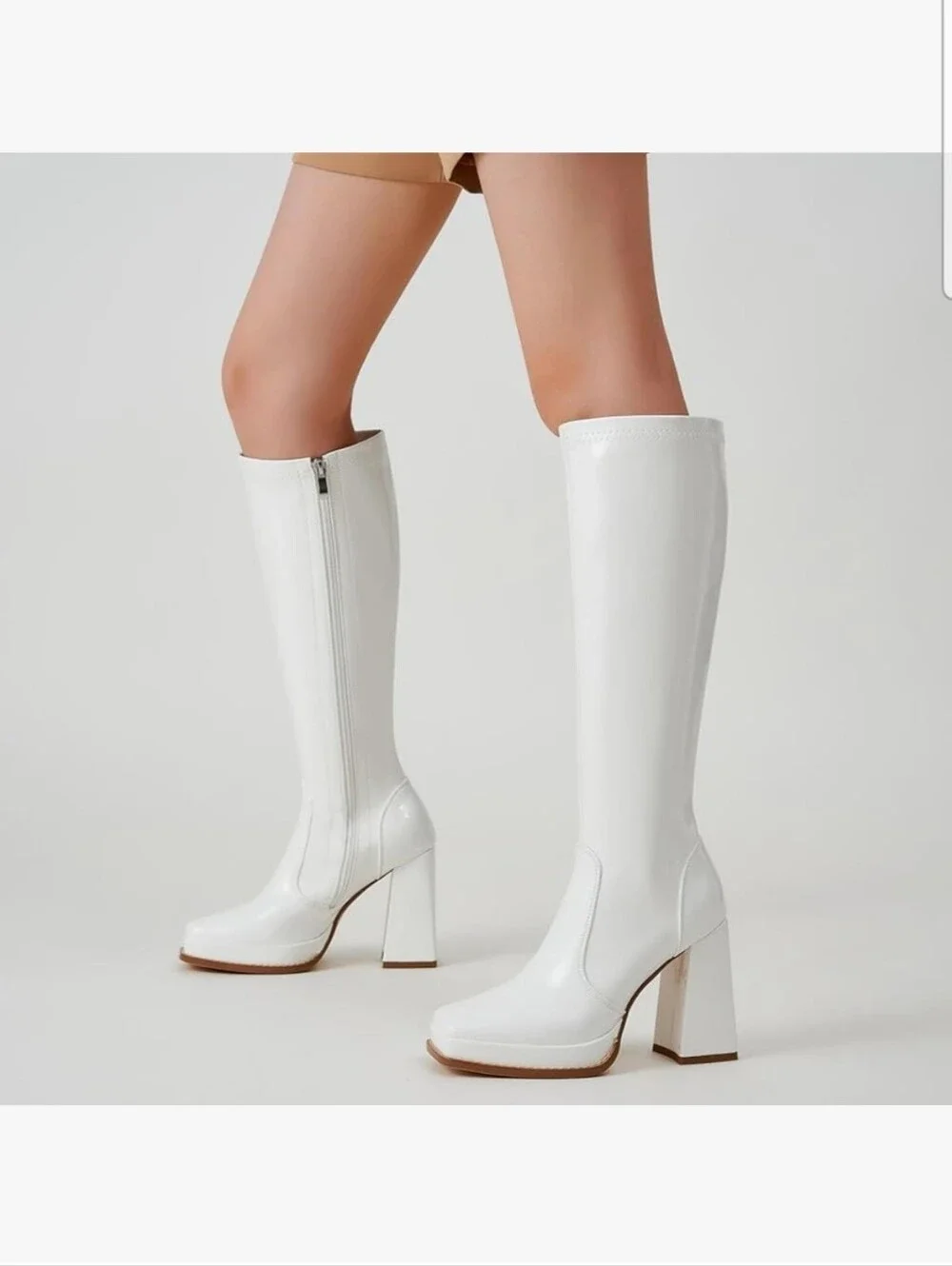 SIZE 11 Wide Calf 70s Gogo Boots for Women – Tall Knee High Square Toe Chunky